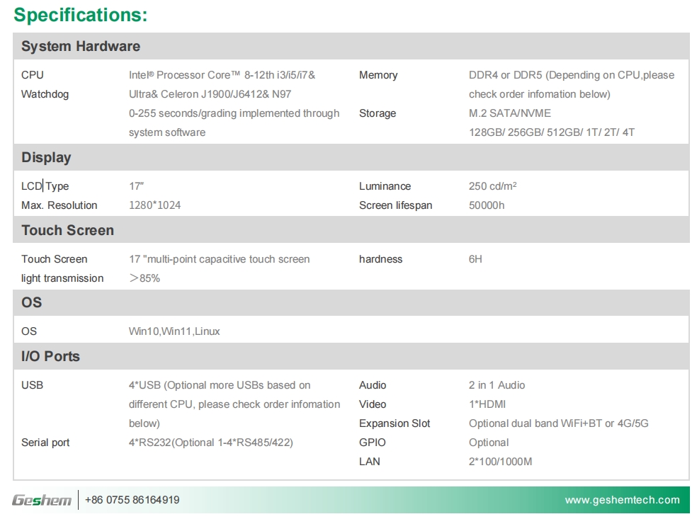 17 Inch Intel 11th Gen. i3i5i7 Economy Capacitive Panel PC